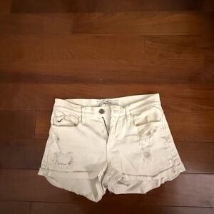 Hollister White Distressed Denim Jean Shorts